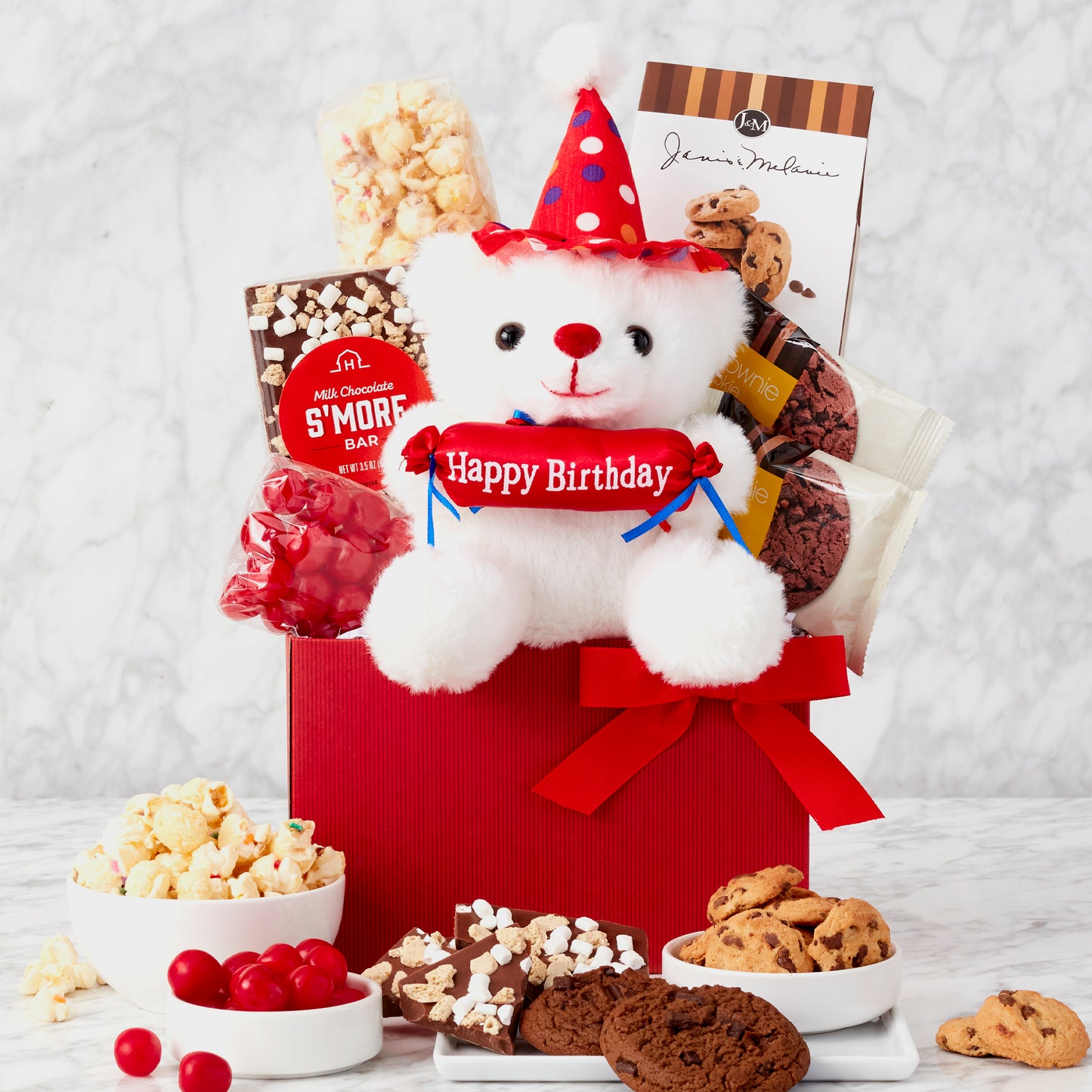 Happy Birthday Teddy Bear Brownie Cookies Gift Basket